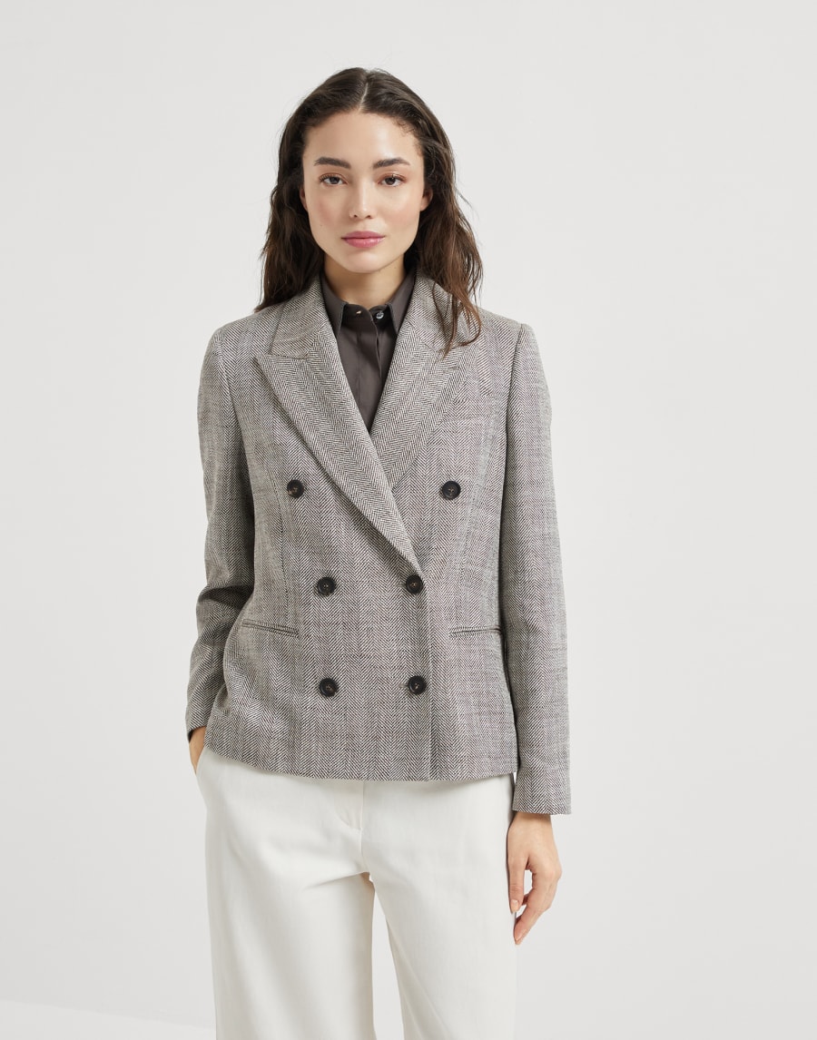 Пиджак из ткани в елочку Темный Шоколад Женщина - Brunello Cucinelli