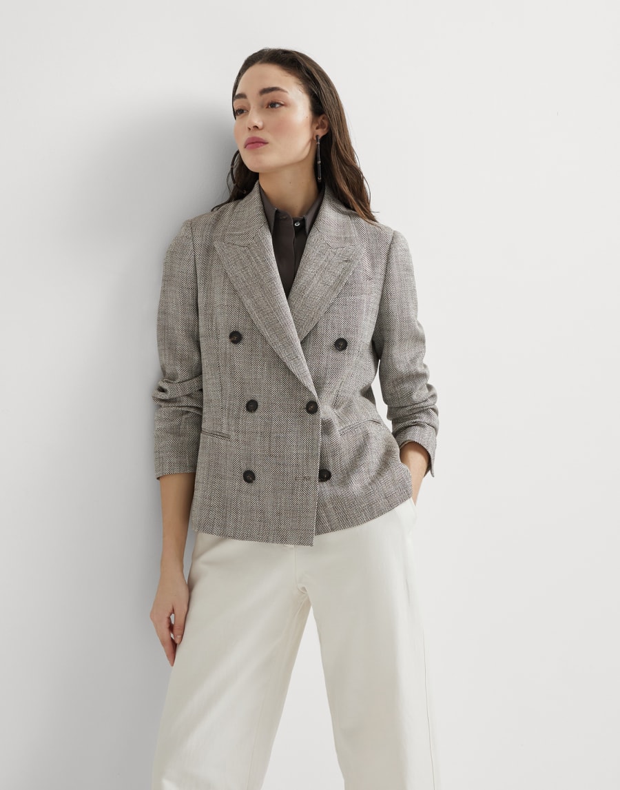Пиджак из ткани в елочку Темный Шоколад Женщина - Brunello Cucinelli