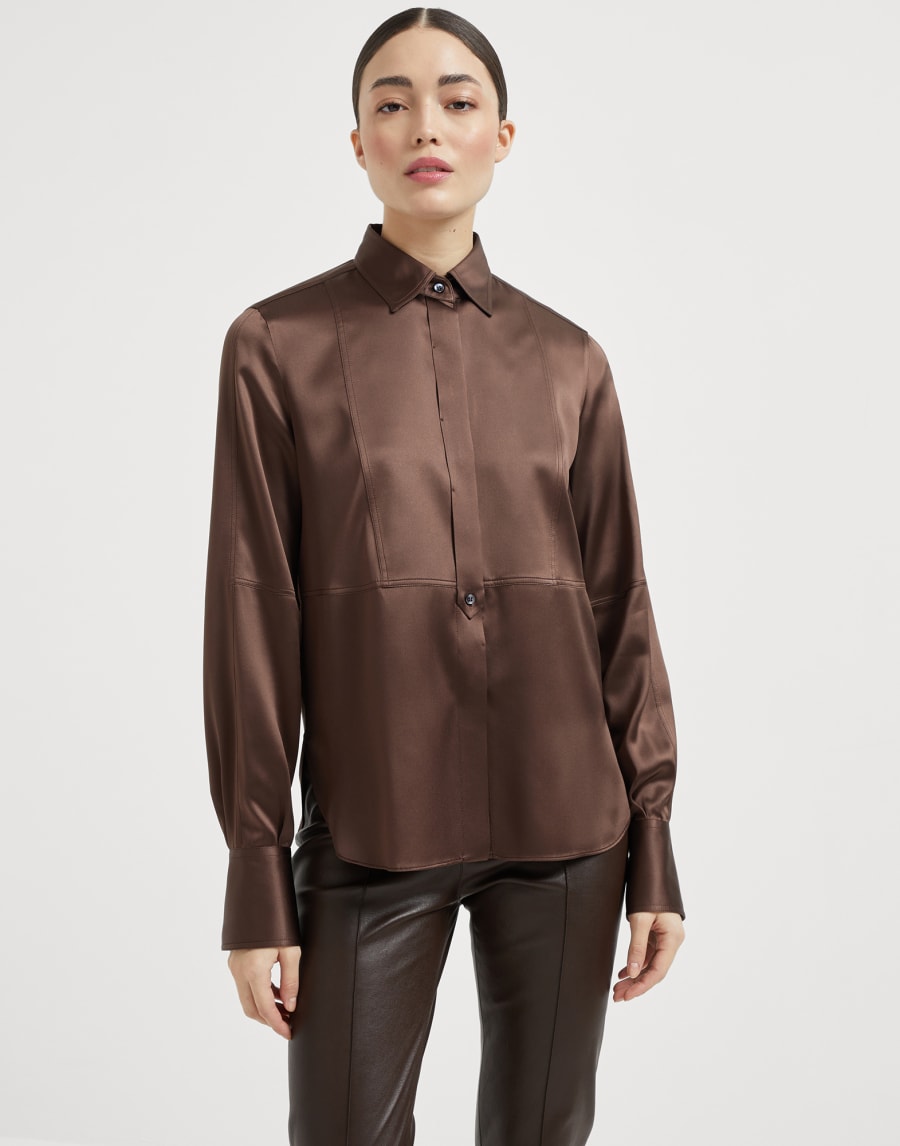 Satin shirt Cocoa Woman - Brunello Cucinelli