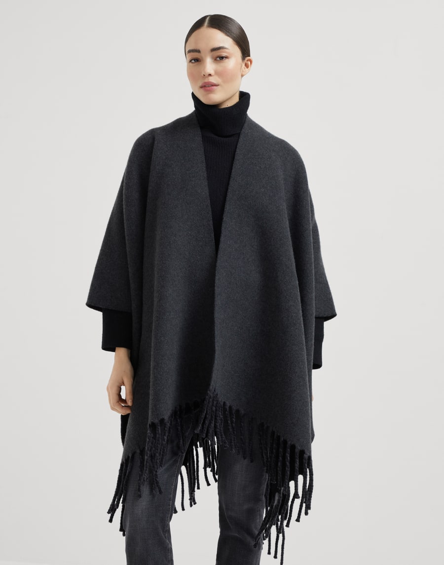 Poncho in maglia double Antracite Donna - Brunello Cucinelli