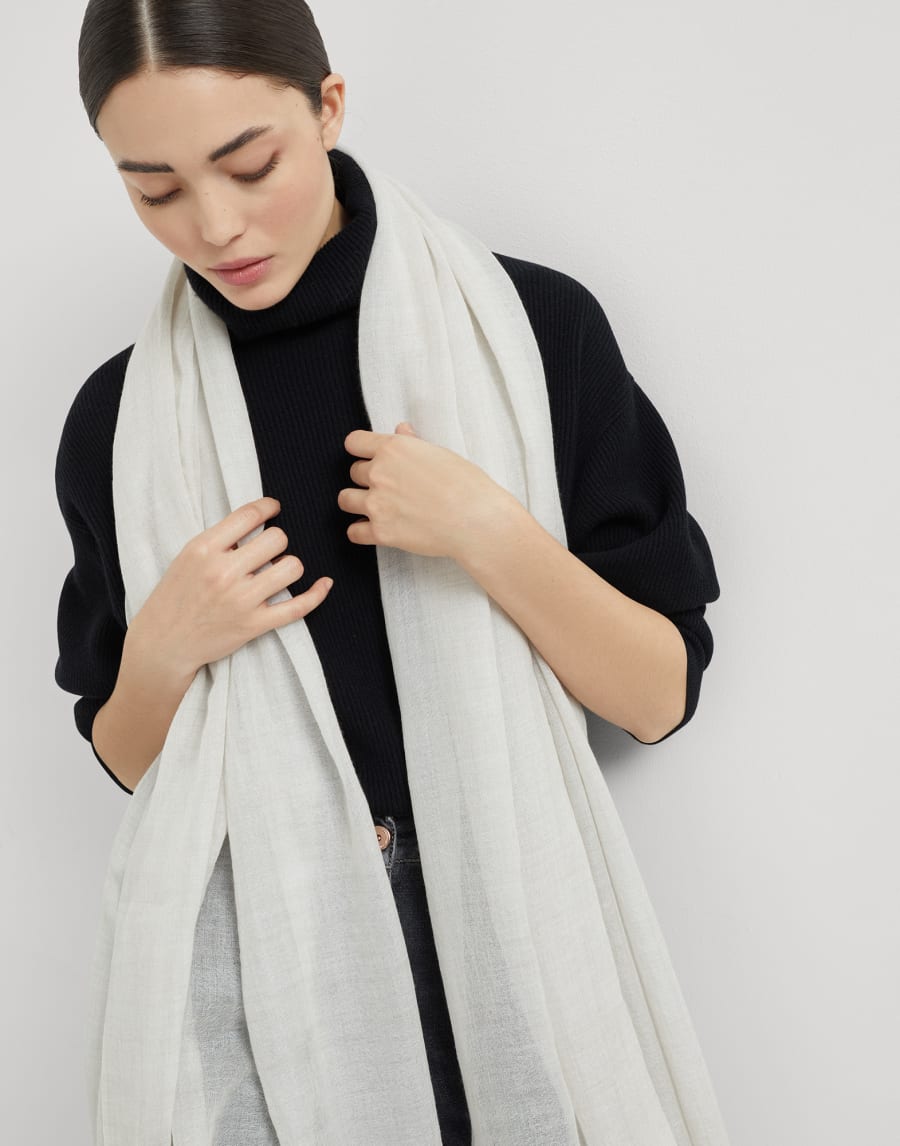 Cashmere and silk scarf Pearl Grey Woman - Brunello Cucinelli