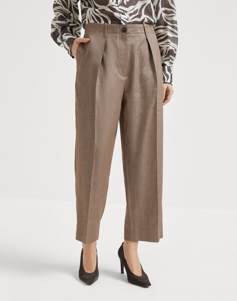 Брюки Pleated Chino Ореховый Женщина - Brunello Cucinelli