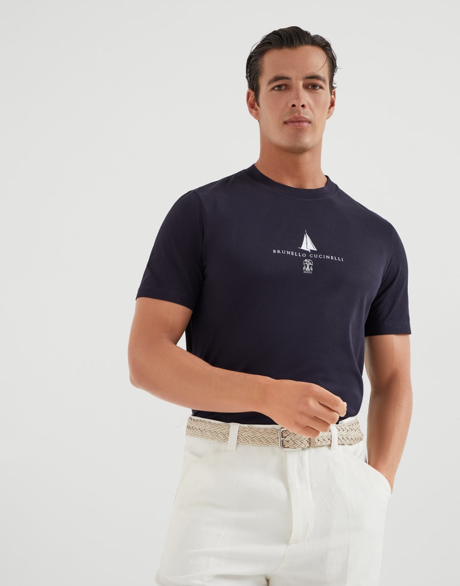 Футболка с принтом Темно-Синий Мужчина - Brunello Cucinelli