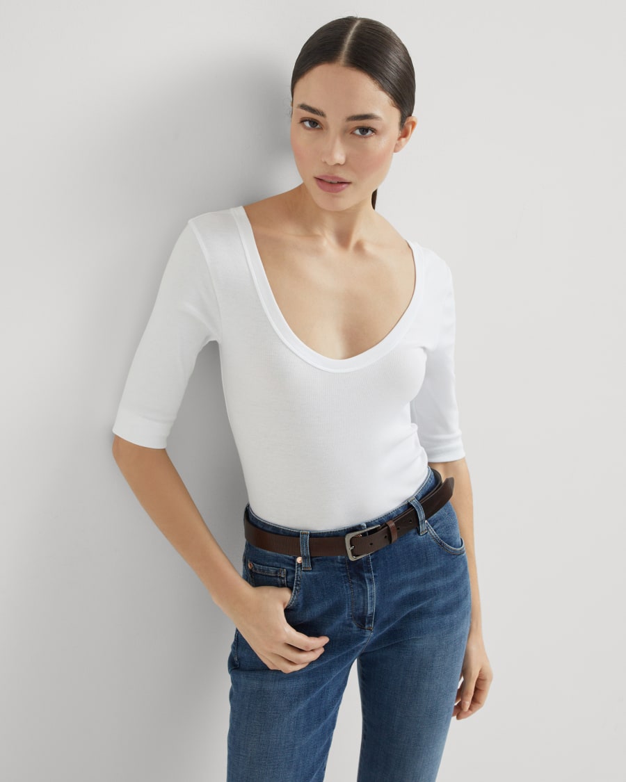 Ribbed jersey T-shirt White Woman - Brunello Cucinelli