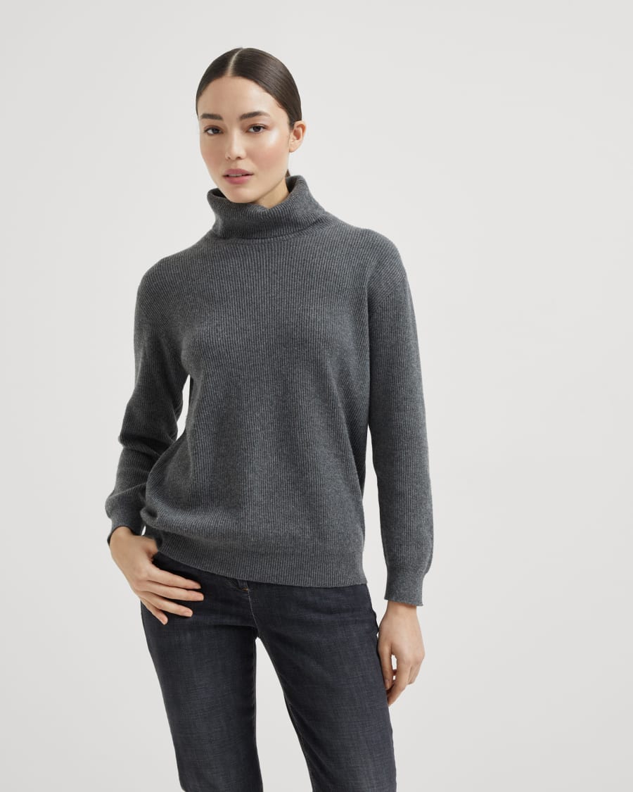 Maglia a costa inglese Piombo Donna - Brunello Cucinelli