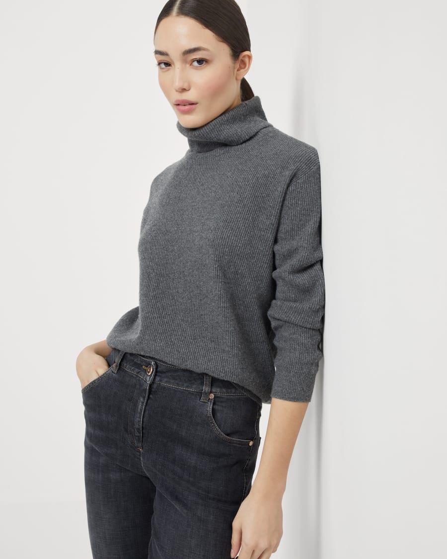 English Rib knit sweater Lead Woman - Brunello Cucinelli