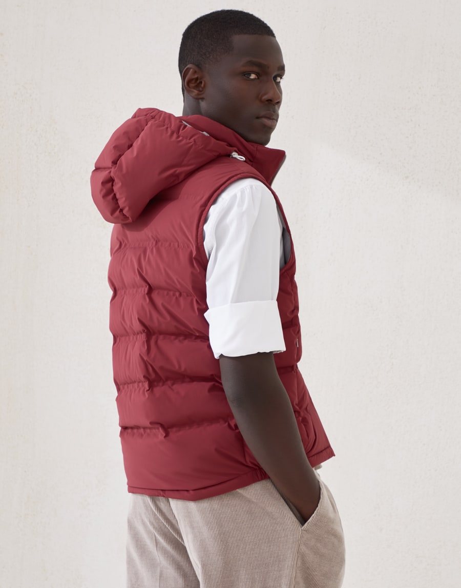 Taffeta down vest Purple-Red Man - Brunello Cucinelli