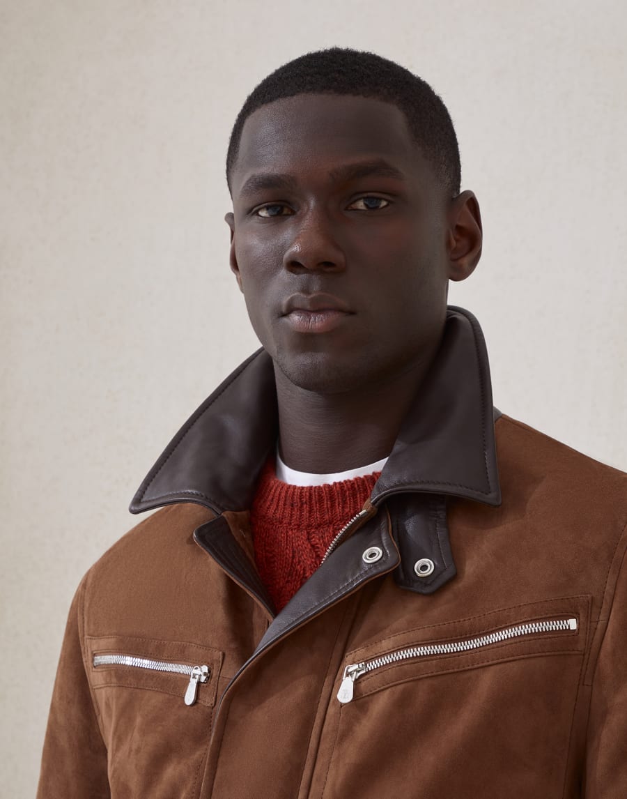 Suede field jacket Light Brown Man - Brunello Cucinelli