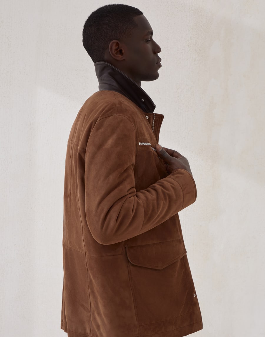 绒面革野战夹克 浅棕色 男款 - Brunello Cucinelli