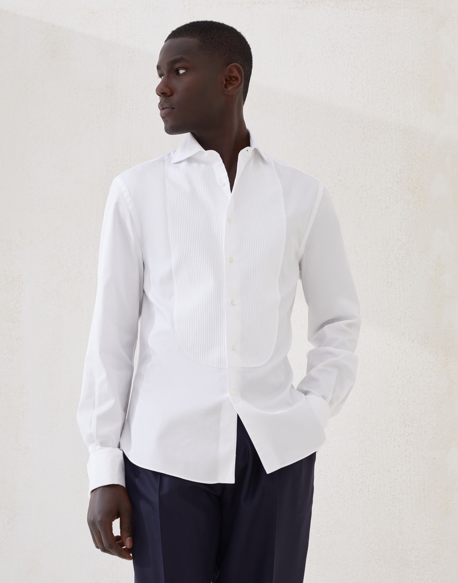 プリーツ入り タキシードシャツ ホワイト メンズ - Brunello Cucinelli