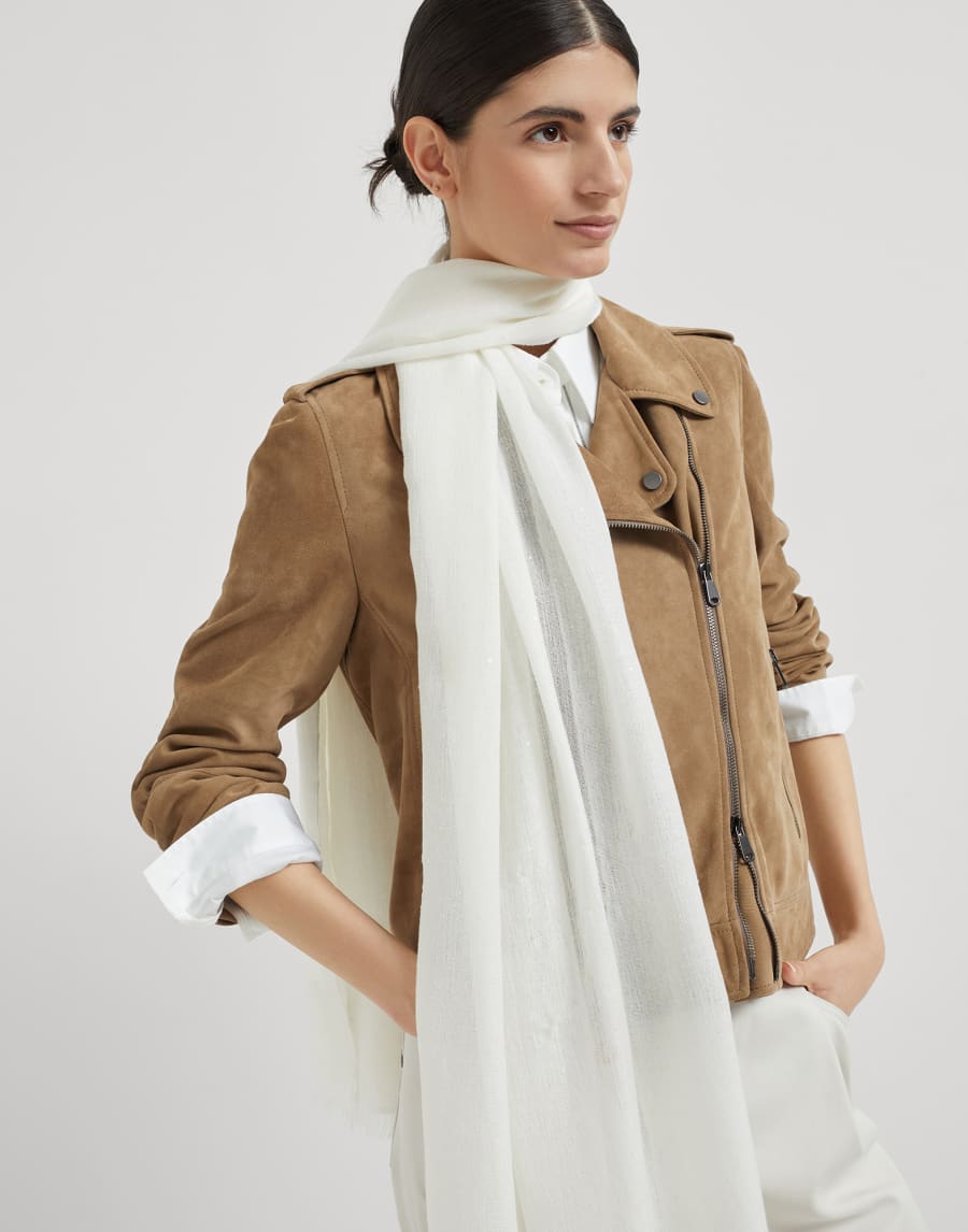 Cashmere and silk Diamond yarn scarf White Woman - Brunello Cucinelli