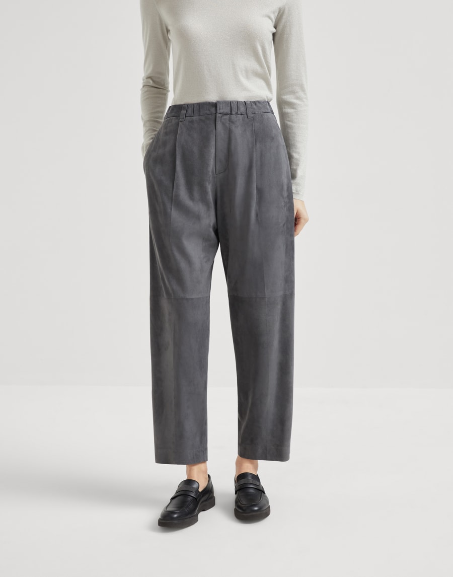 Pantalone Baggy Crop Piombo Donna - Brunello Cucinelli