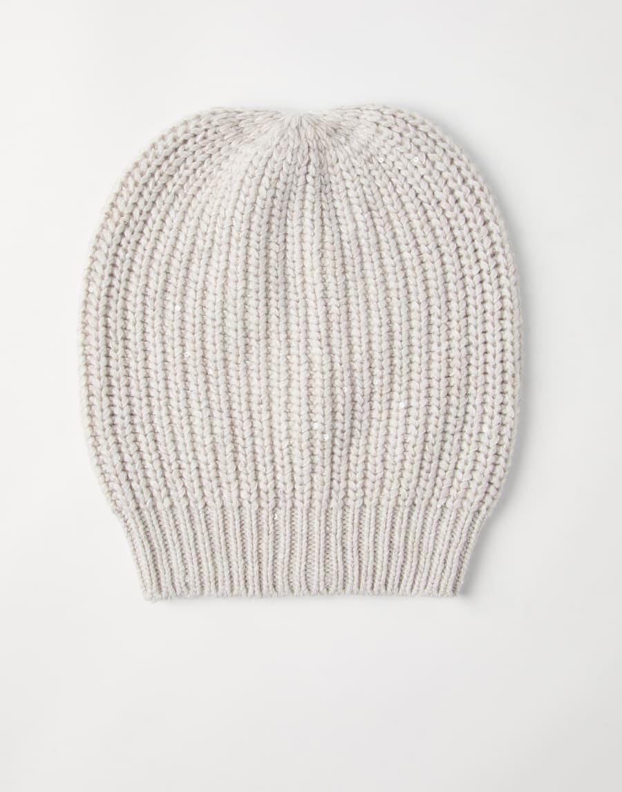 Cashmere and silk beanie Pearl Grey Woman - Brunello Cucinelli