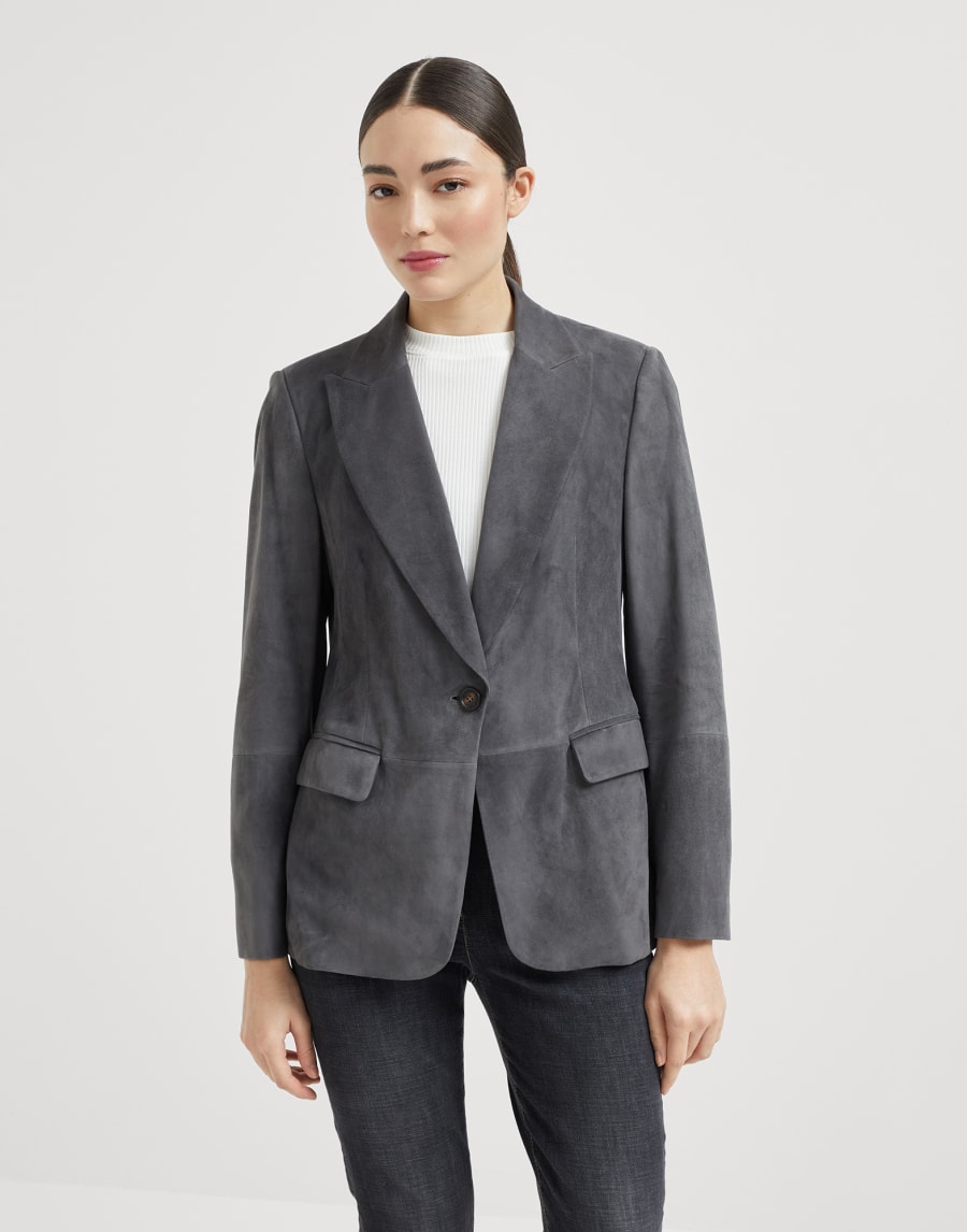 Suede blazer Anthracite Woman - Brunello Cucinelli