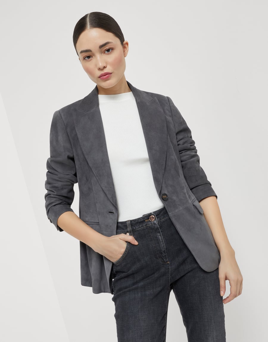 Suede blazer Anthracite Woman - Brunello Cucinelli