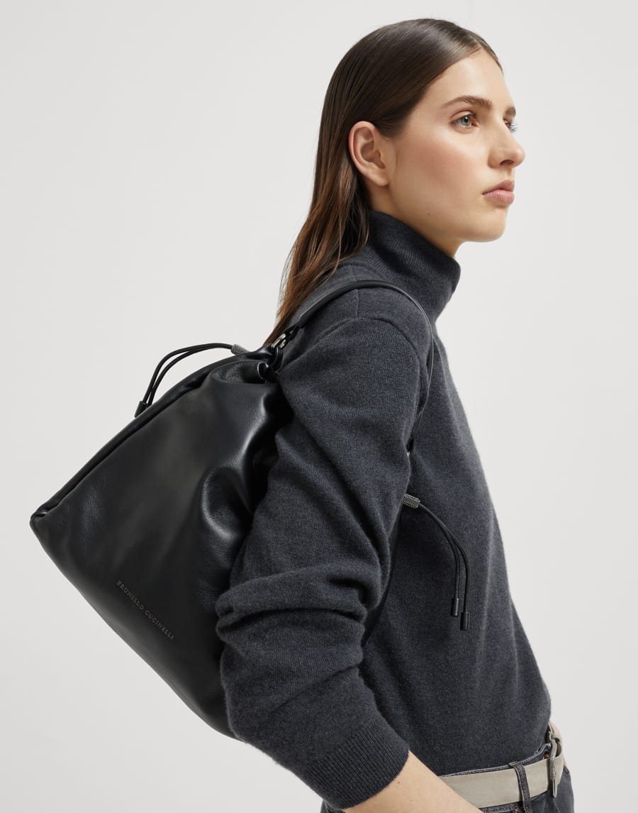 Borsa Bucket Mellow in pelle Soft Nero Donna - Brunello Cucinelli