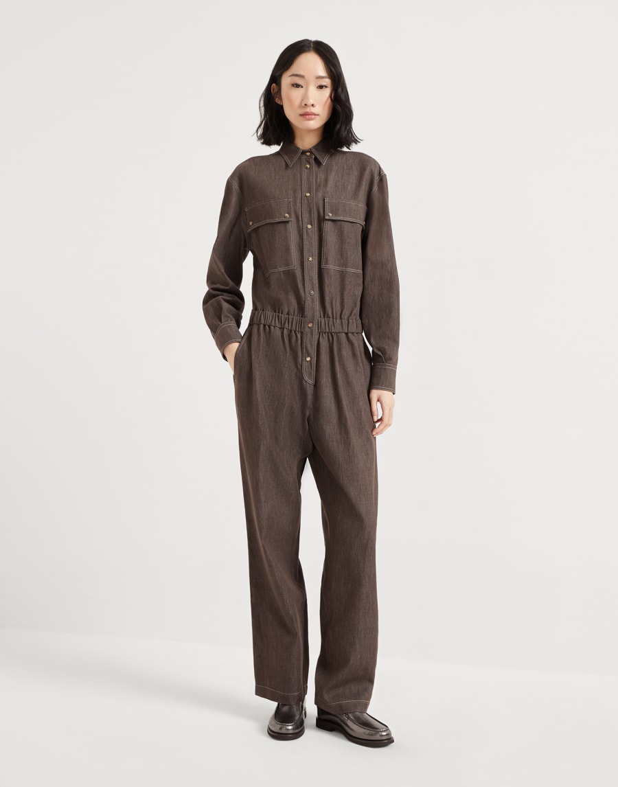 Lightweight no-fade denim jumpsuit Cocoa Woman - Brunello Cucinelli