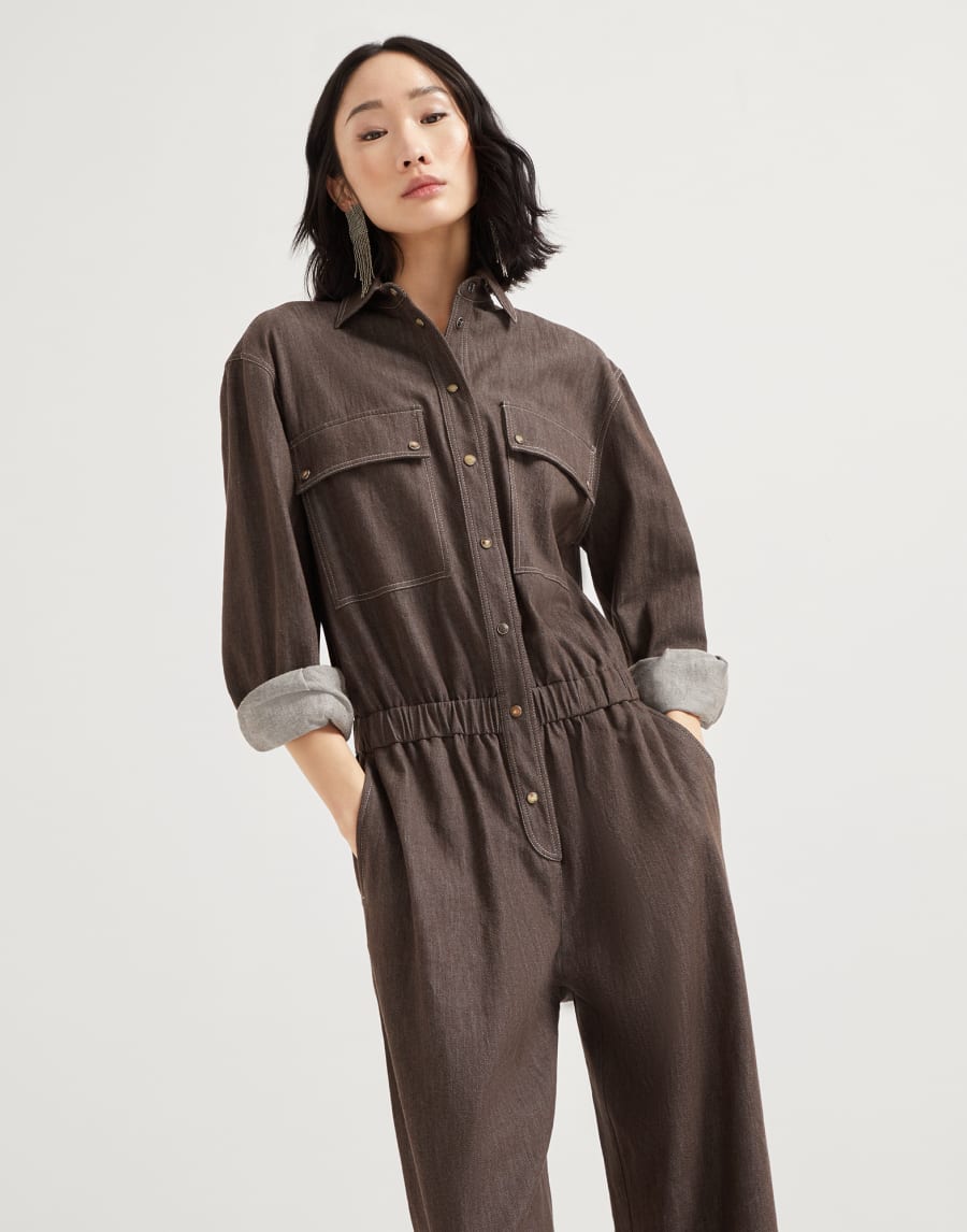 Lightweight no-fade denim jumpsuit Cocoa Woman - Brunello Cucinelli