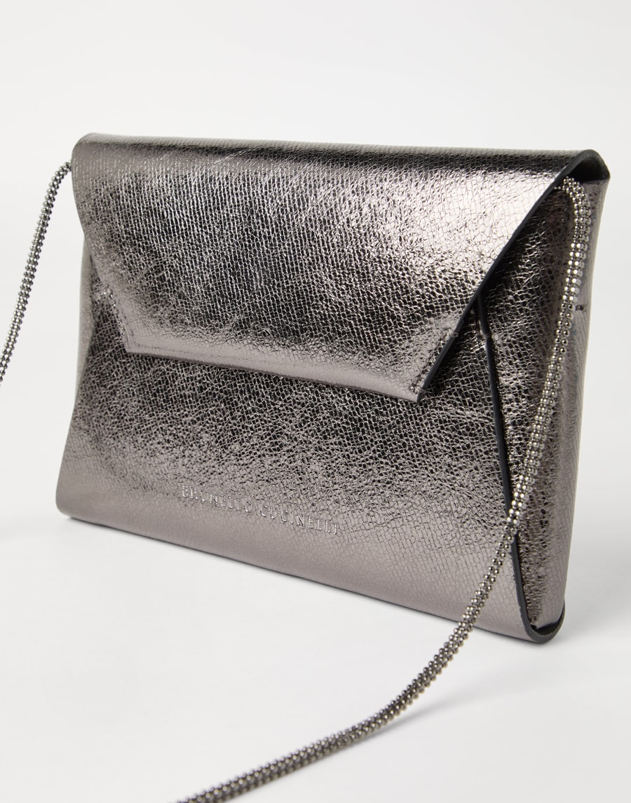 BC Duo Pochette aus Lamé-Kalbsleder Silber Damen - Brunello Cucinelli