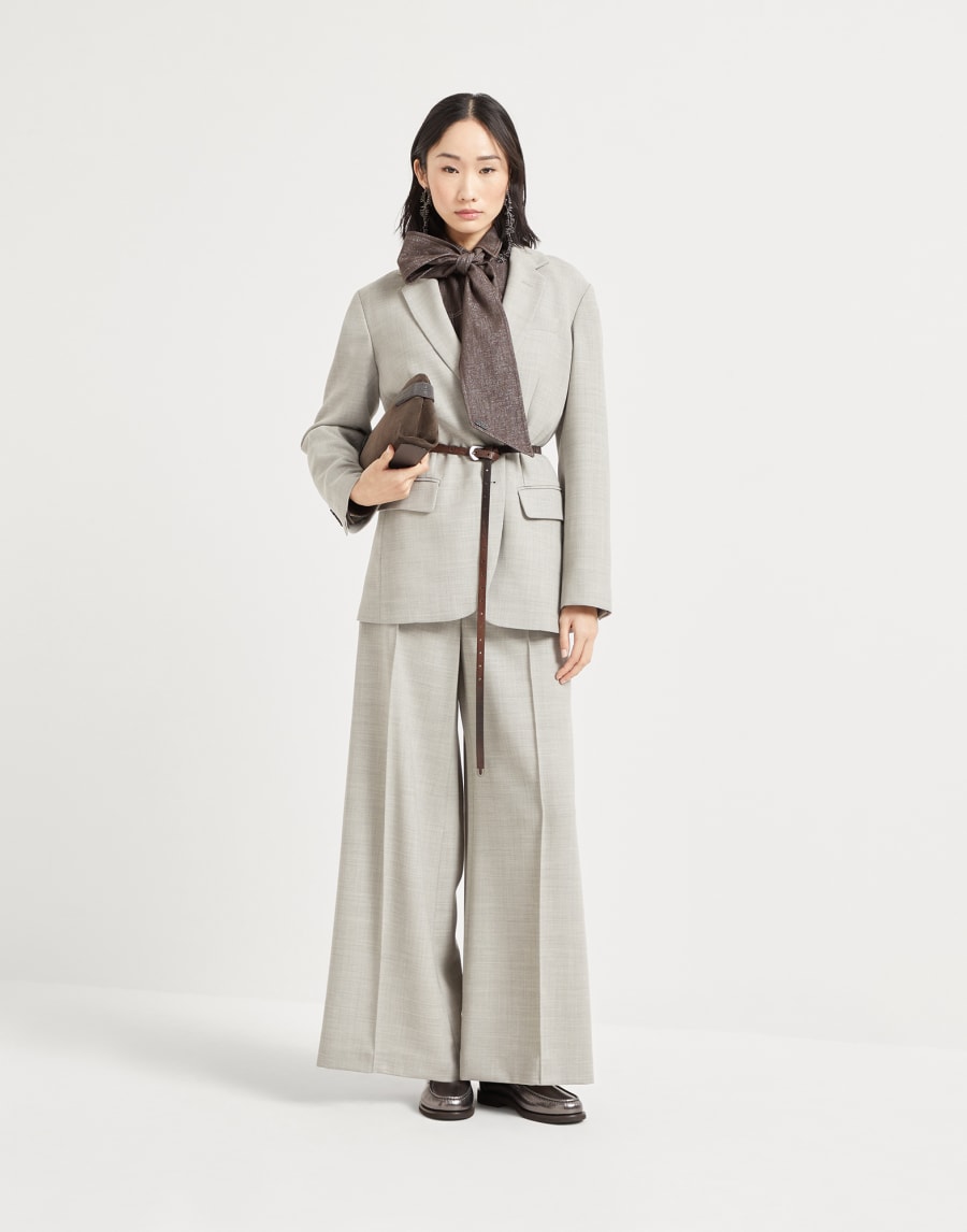 Fluid twill blazer with monili Light Grey Woman - Brunello Cucinelli