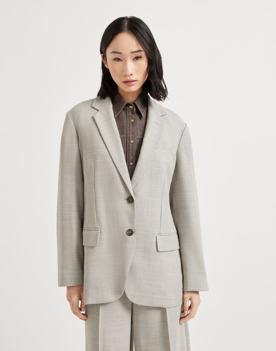 镶珠装饰顺滑斜纹布夹克 浅灰 女款 - Brunello Cucinelli