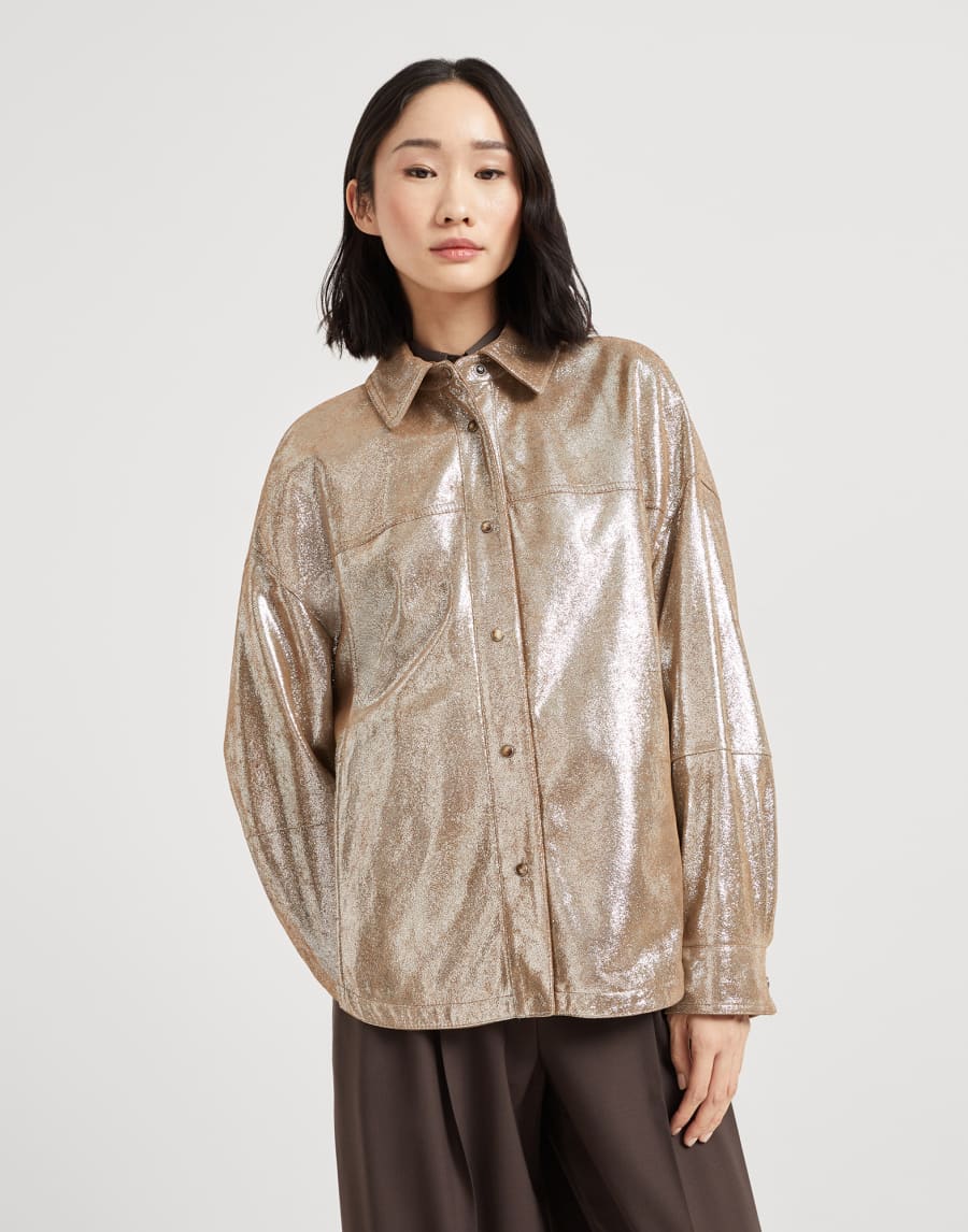 Lamé nappa shirt Silver Woman - Brunello Cucinelli