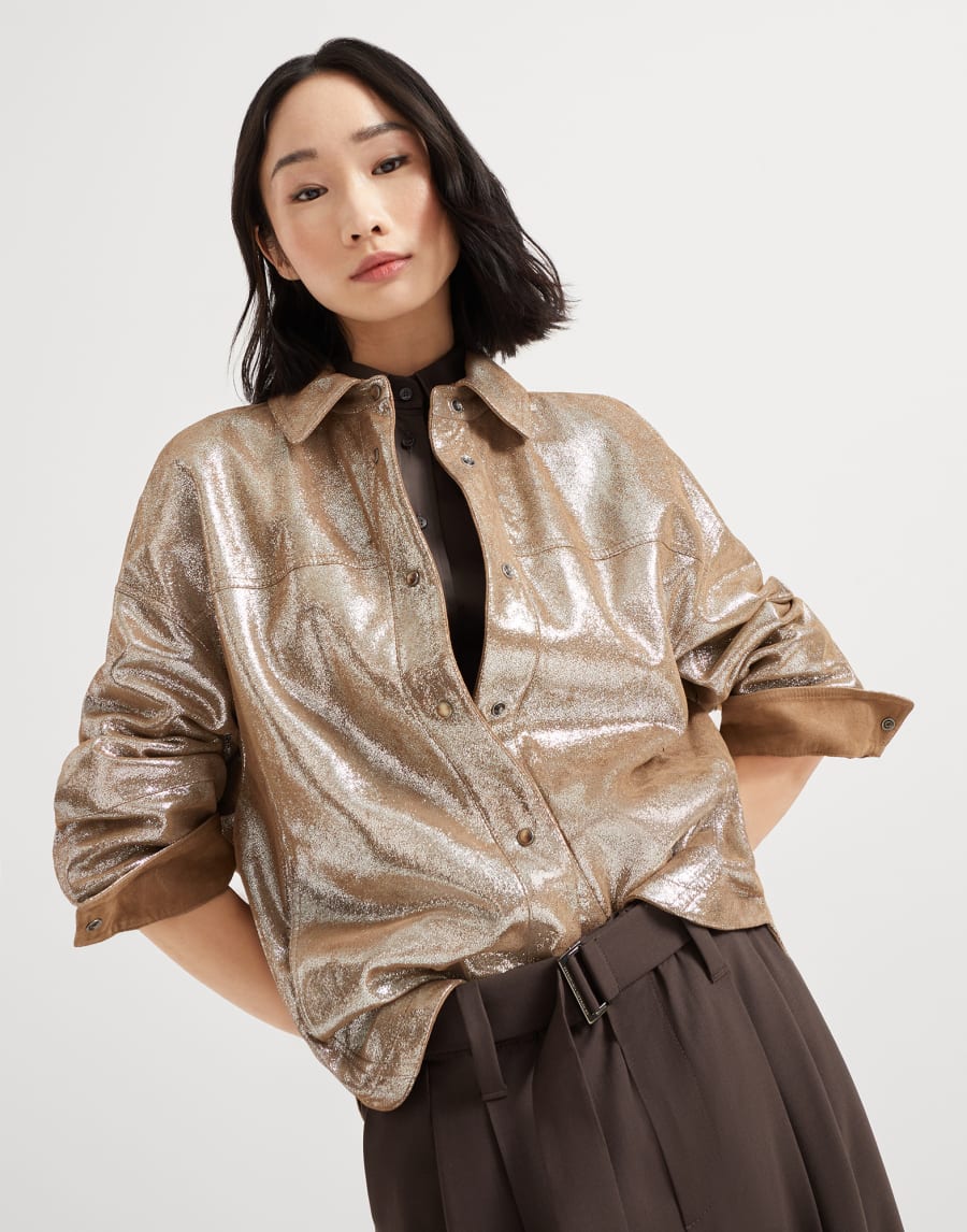 Lamé nappa shirt Silver Woman - Brunello Cucinelli