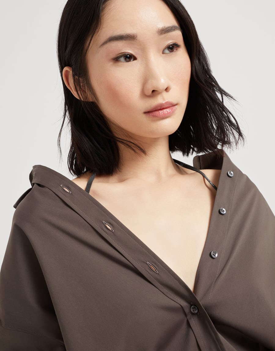 Рубашка из эластичного поплина Шоколадный Женщина - Brunello Cucinelli