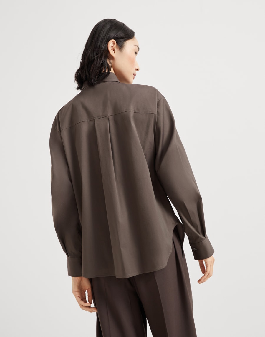 Рубашка из эластичного поплина Шоколадный Женщина - Brunello Cucinelli