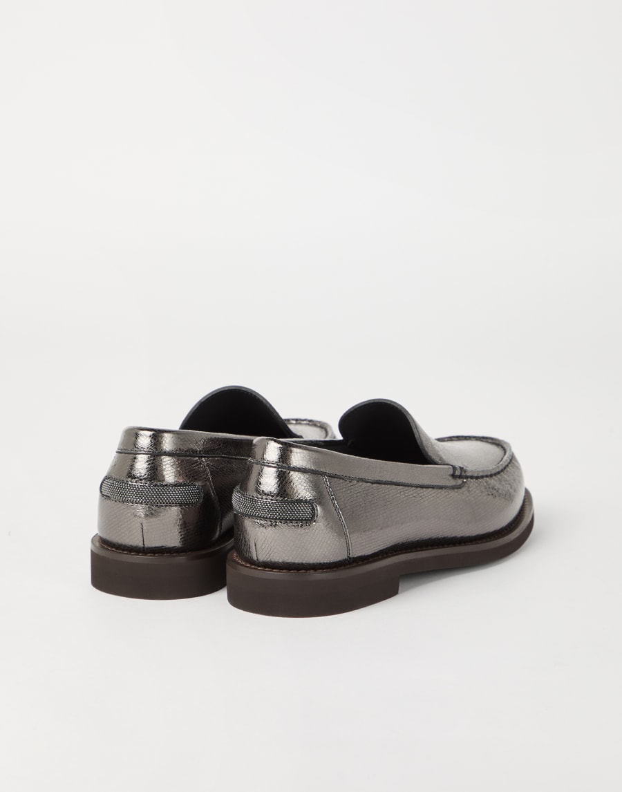 Lamé calfskin Penny Loafer Silver Woman - Brunello Cucinelli