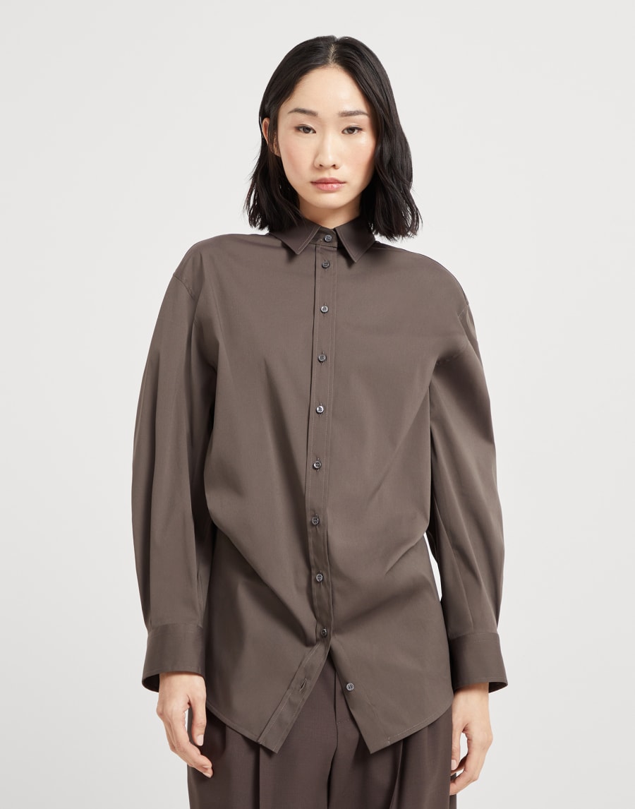 Stretch poplin shirt Chocolate Woman - Brunello Cucinelli