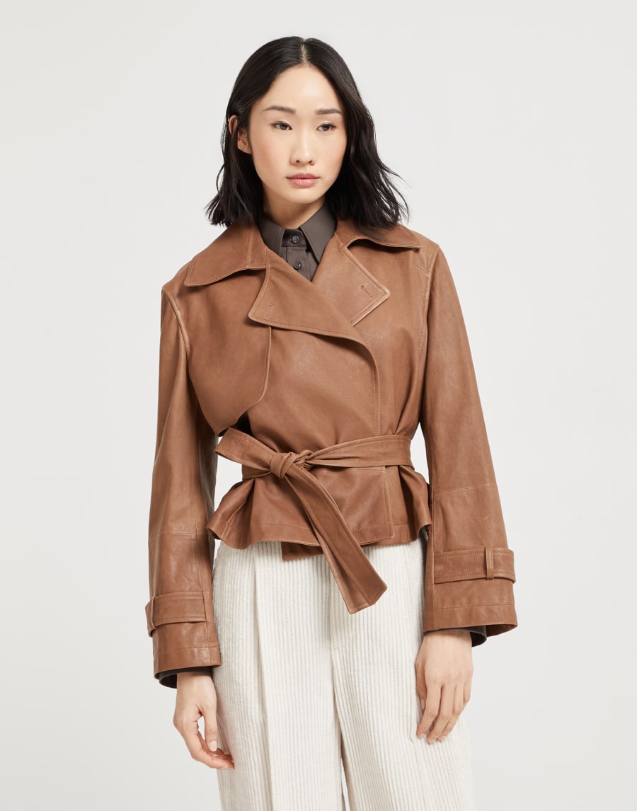 复古纳帕皮短装风衣外套 鞣皮 女款 - Brunello Cucinelli