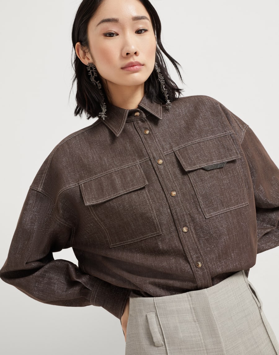 Рубашка из нелиняющего денима Sparkling Какао Женщина - Brunello Cucinelli