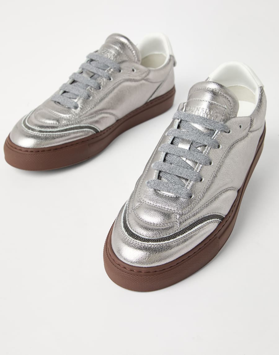 Lamé calfskin sneakers Silver Woman - Brunello Cucinelli
