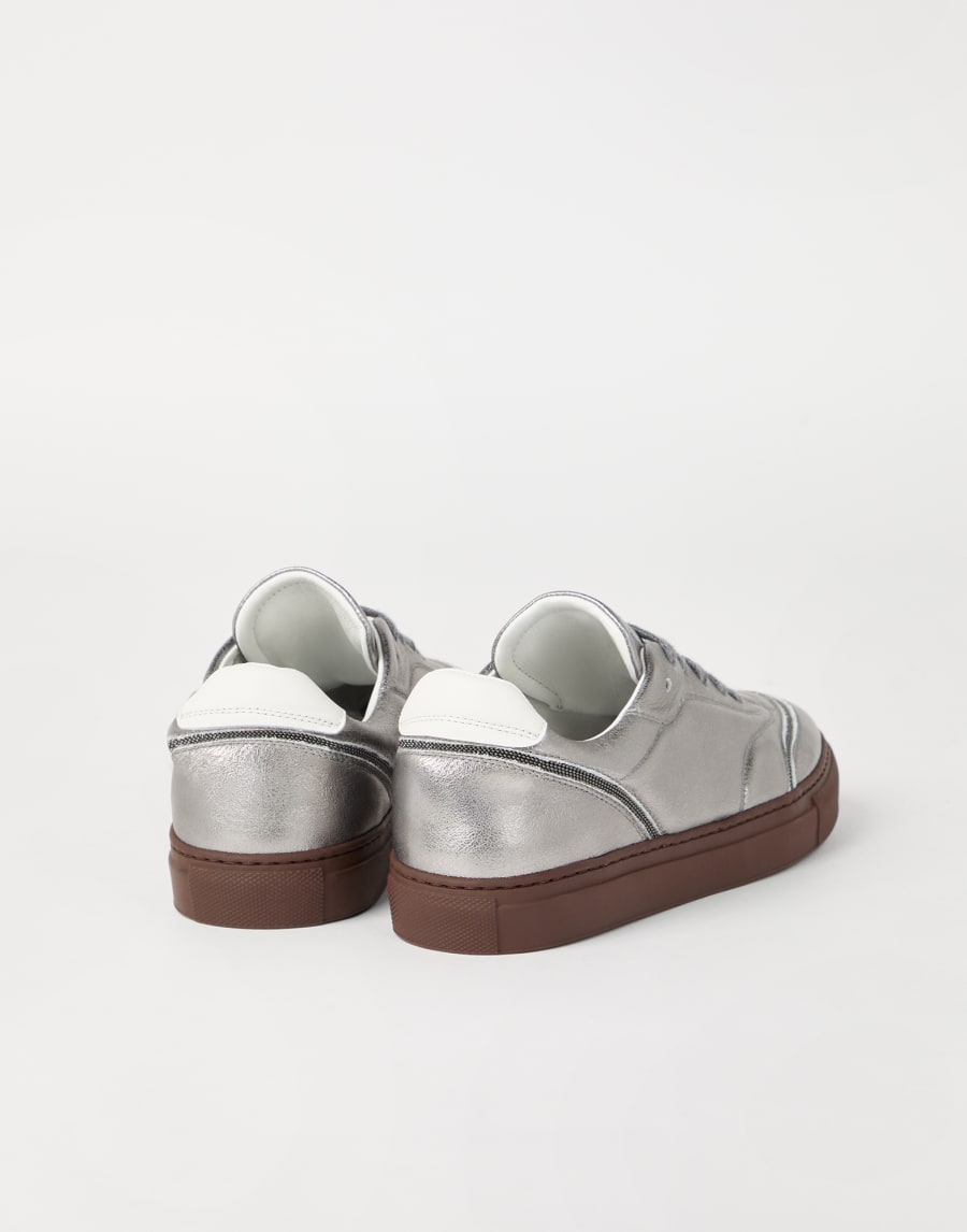 Lamé calfskin sneakers Silver Woman - Brunello Cucinelli