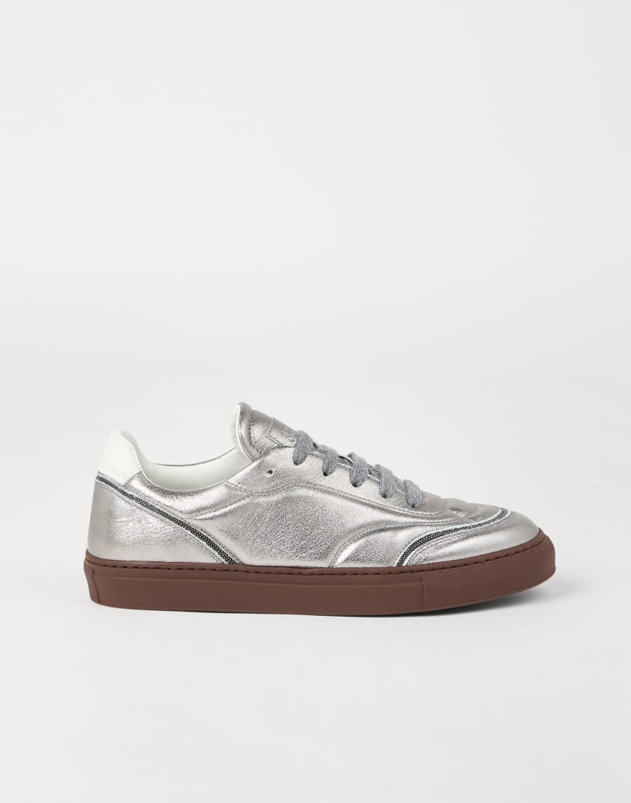Sneakers en cuir de veau lamé Argent Femme - Brunello Cucinelli