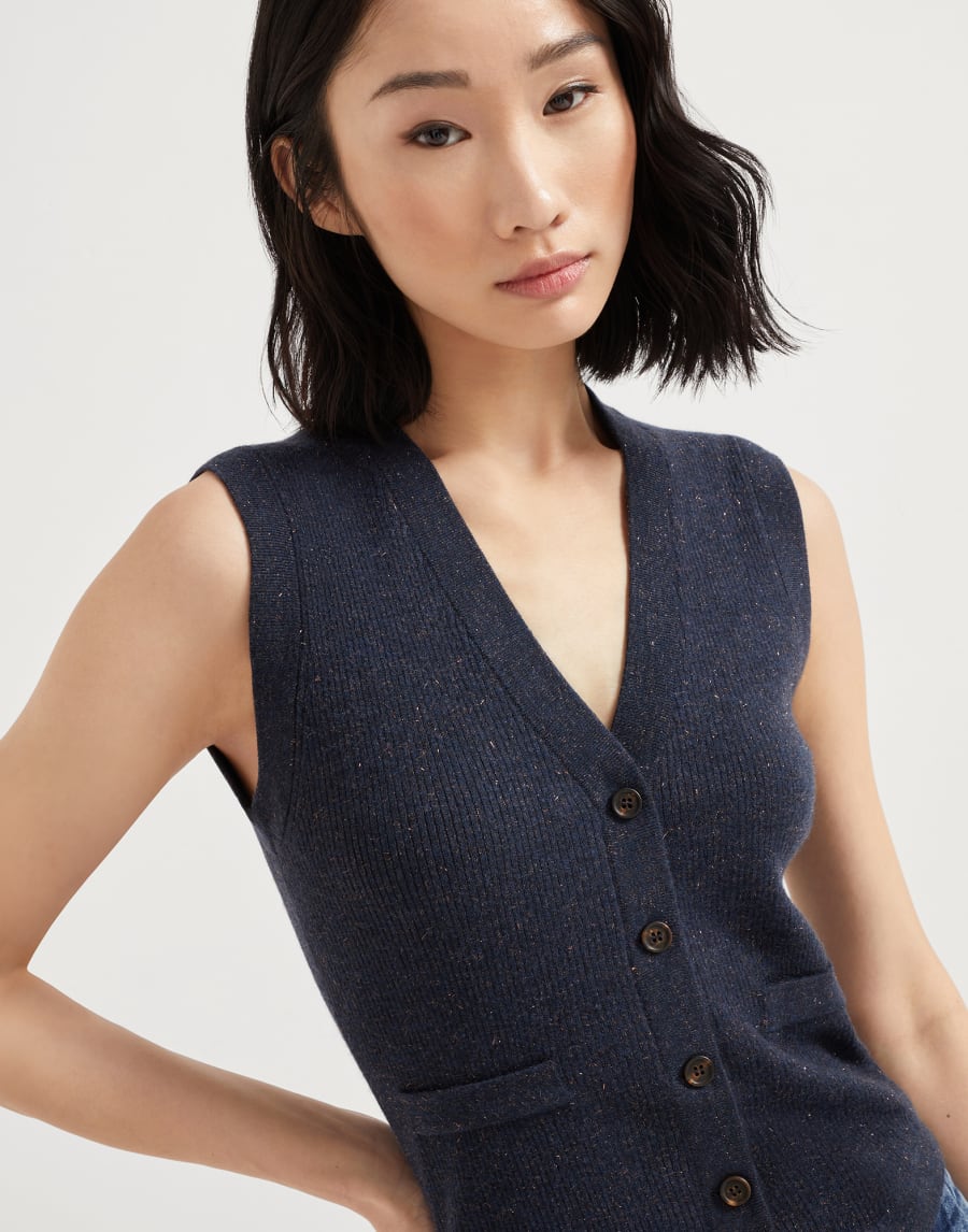 Cashmere knit vest Navy Blue Woman - Brunello Cucinelli