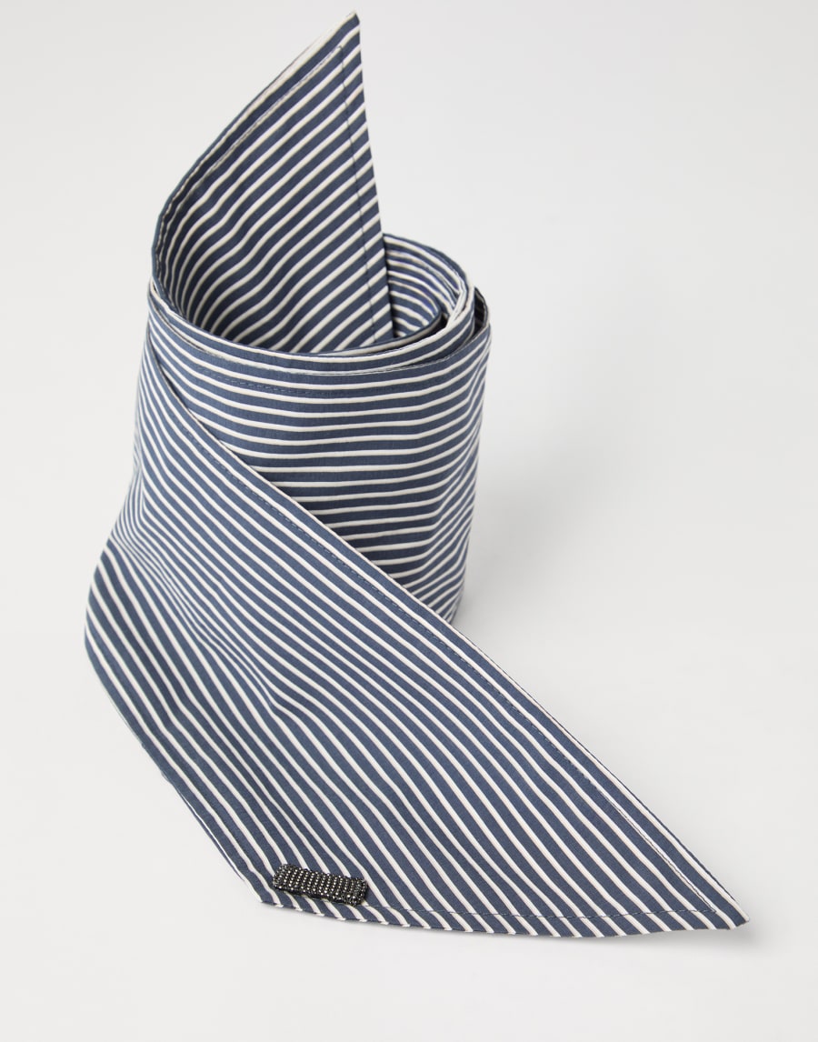 Poplin foulard with monili Blue Woman - Brunello Cucinelli