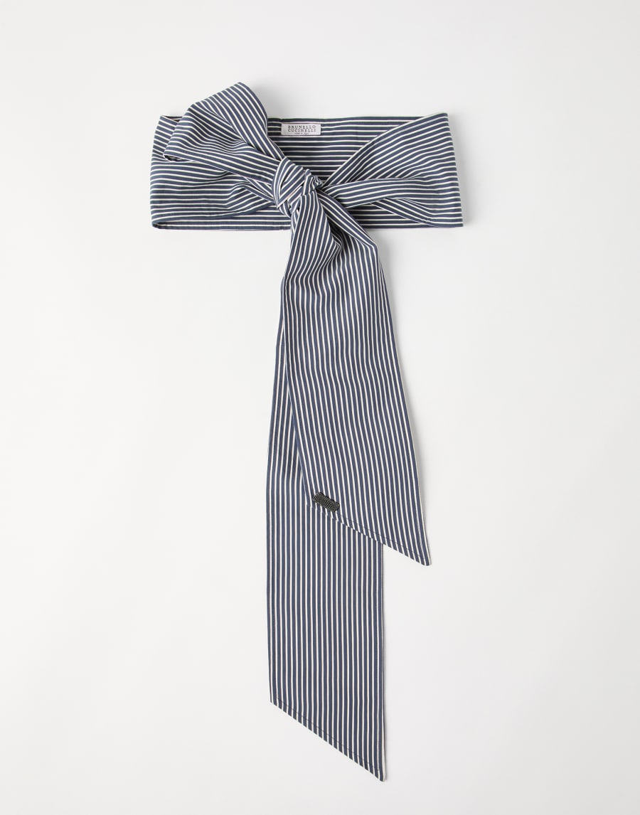 Poplin foulard with monili Blue Woman - Brunello Cucinelli