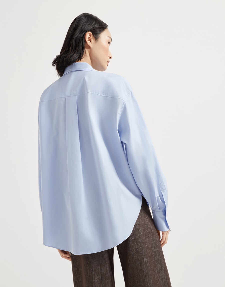 Camisa de popelina con Lavallière Azul Cielo Mujer - Brunello Cucinelli