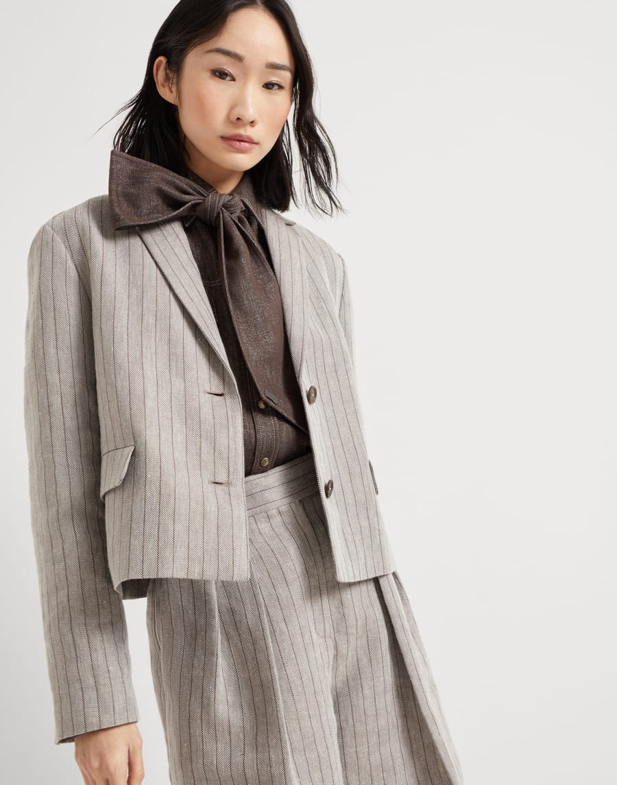 镶珠装饰短装夹克 灰色 女款 - Brunello Cucinelli
