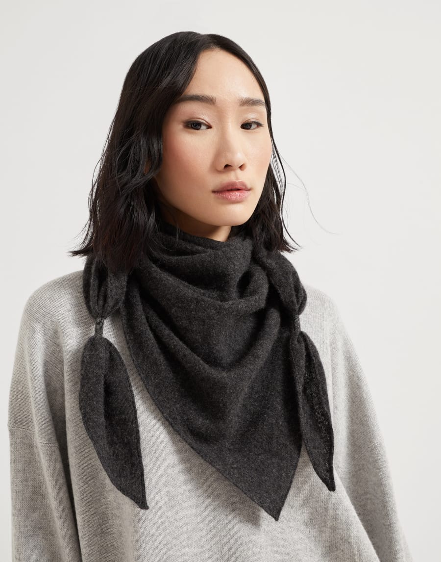 Scarf with monili Anthracite Woman - Brunello Cucinelli