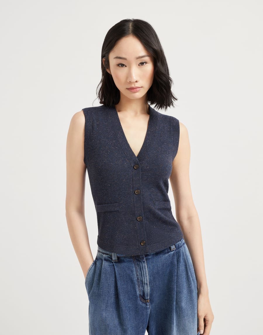 Cashmere knit vest Navy Blue Woman - Brunello Cucinelli