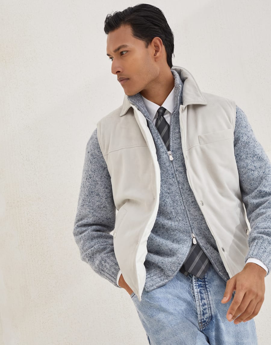 Suede down vest Ivory Man - Brunello Cucinelli