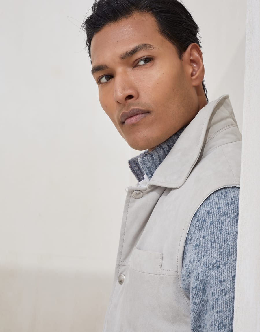 Suede down vest Ivory Man - Brunello Cucinelli