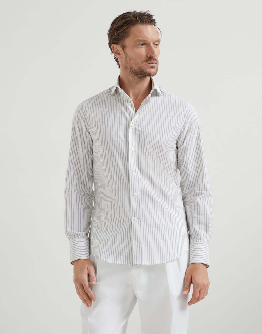 Striped poplin shirt Brown Man - Brunello Cucinelli
