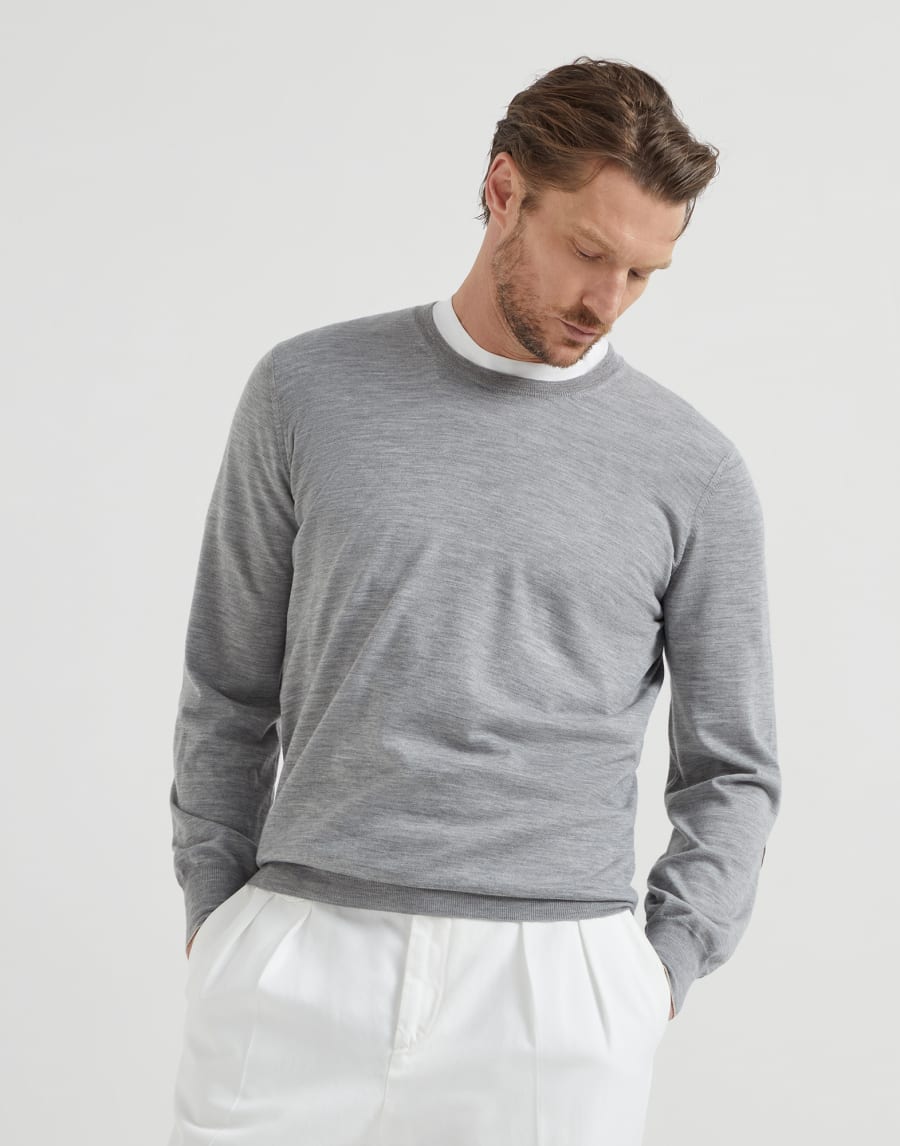 Lightweight sweater with patches Light Grey Man - Brunello Cucinelli