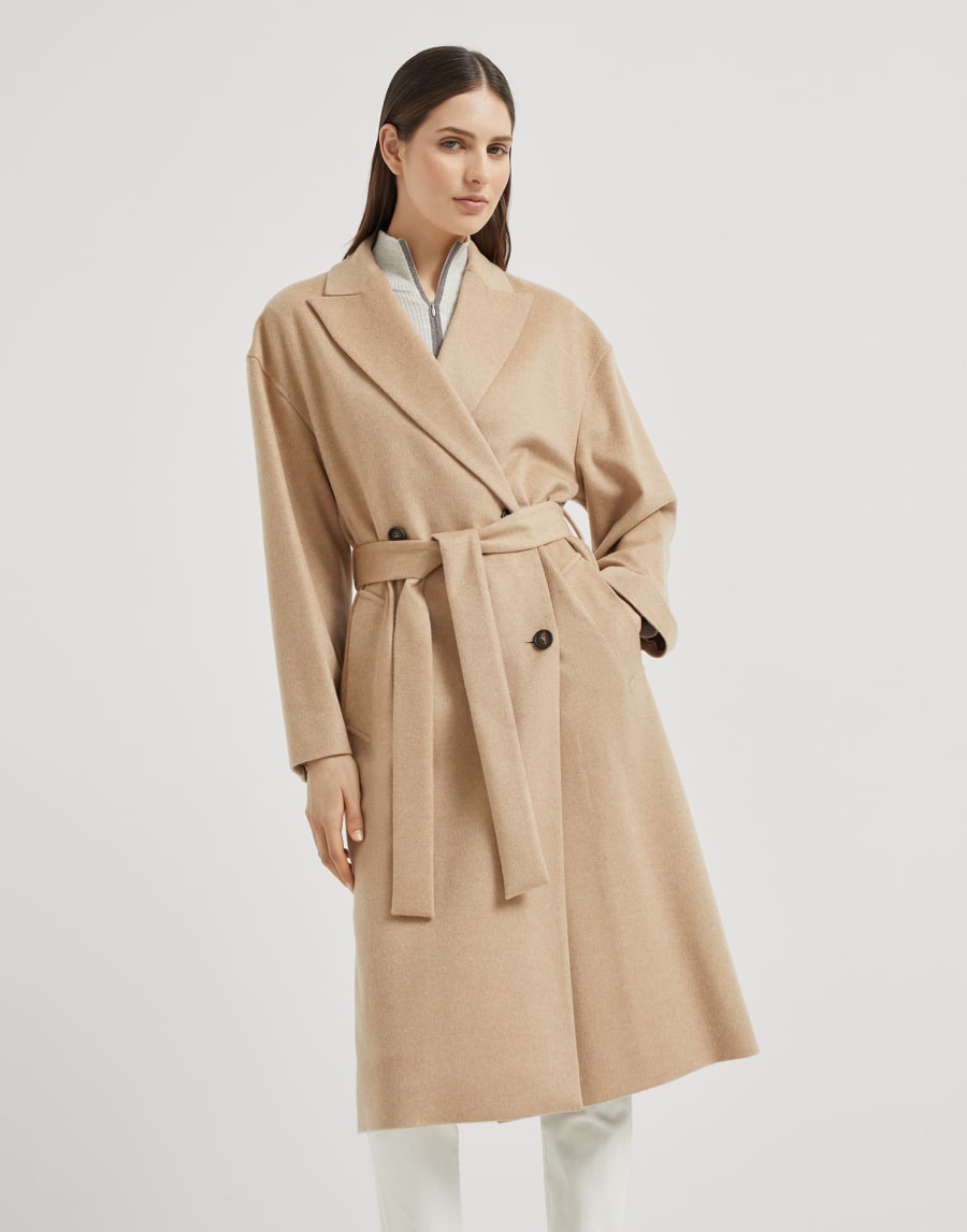 Cappotto in cashmere e vicuña Camel Donna - Brunello Cucinelli
