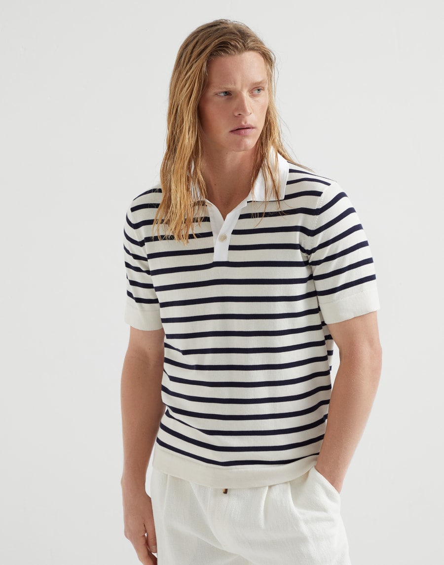 Knit polo shirt Navy Blue Man - Brunello Cucinelli