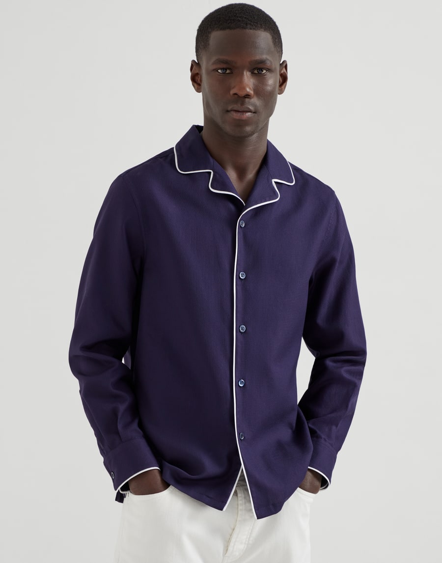 Shirt with camp collar Blue Man - Brunello Cucinelli